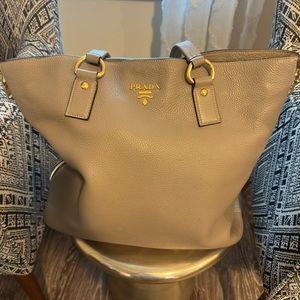 Prada Side Zip Vitelli Daino Tote